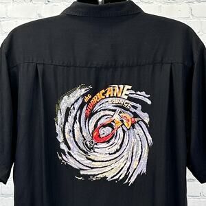 Luau The Hurricane Lounge Hawaiian Camp Shirt Embroidered Silk Black L Large